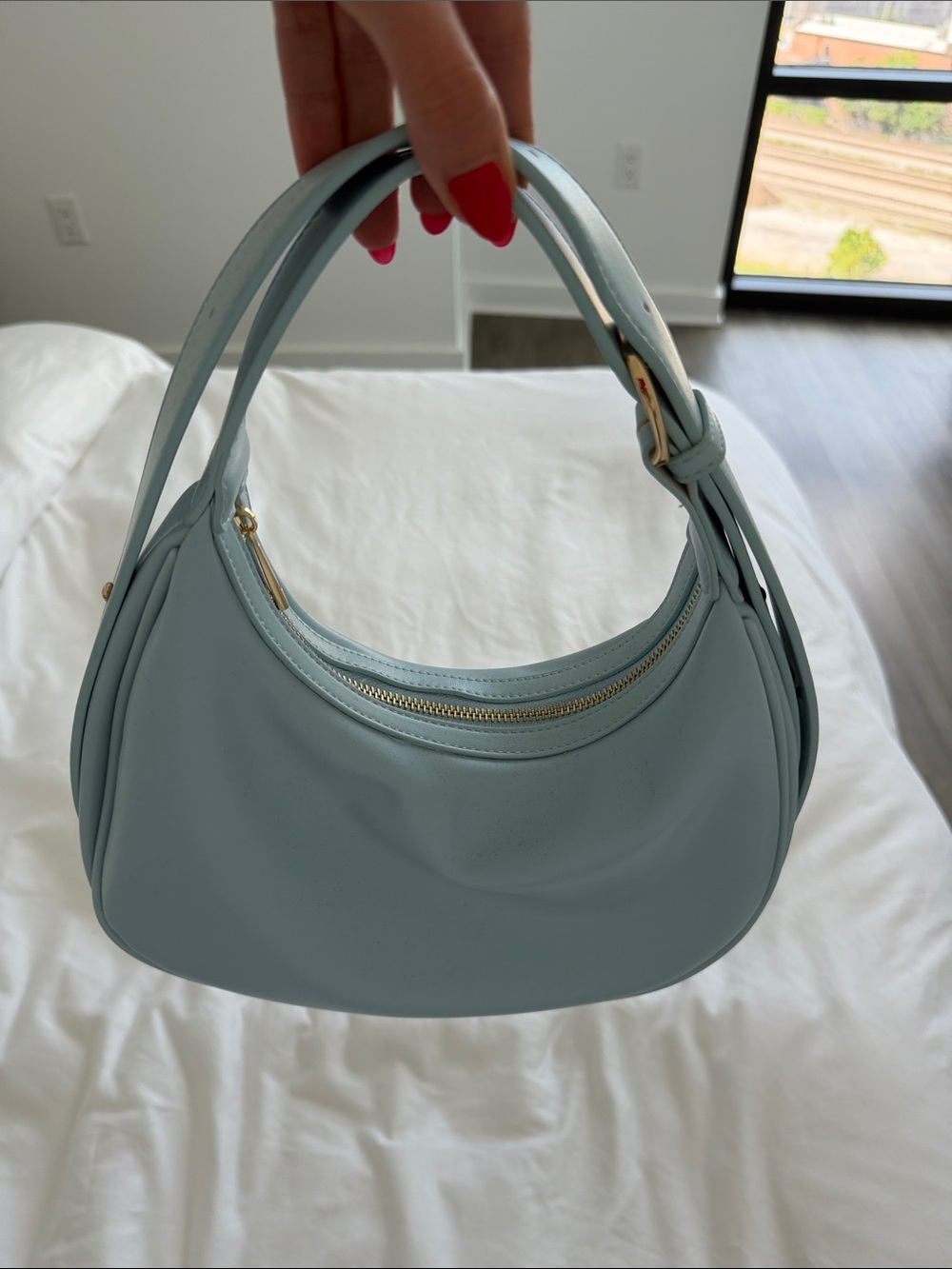 Anthropologie Pale Blue Crescent Shoulder Bag